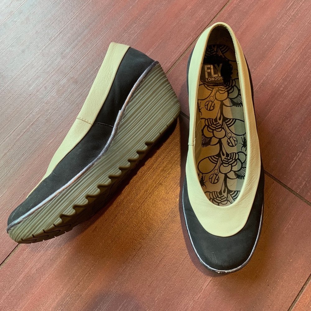 Fly London Two Tone Yoko Wedge Pumps